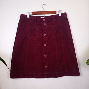 LOGG Burgundy Red Maroon A Line Button Down Bohemian Corduroy Fall Casual Skirt